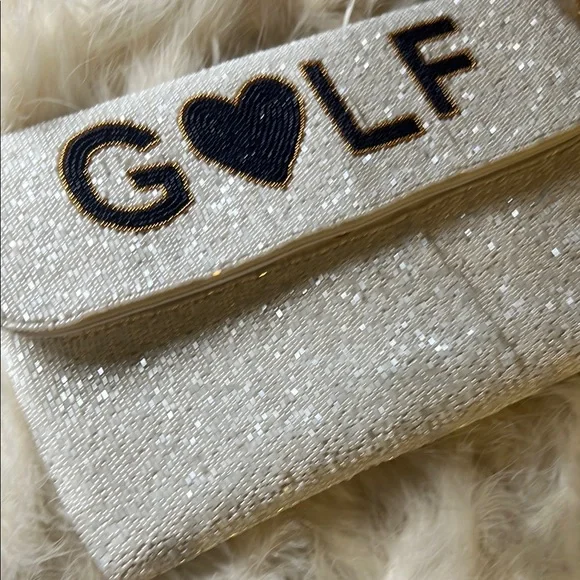GOLF WIFEY New White & Blue Beaded Clutch Golfers Resort Country Club Vacation - Picture 5 of 16